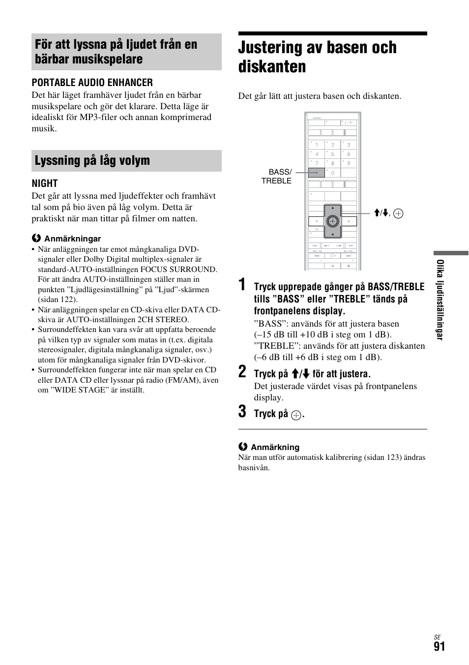 Lyssning på låg volym, Justering av basen och diskanten | Sony DAR-X1R User Manual | Page 397 / 623