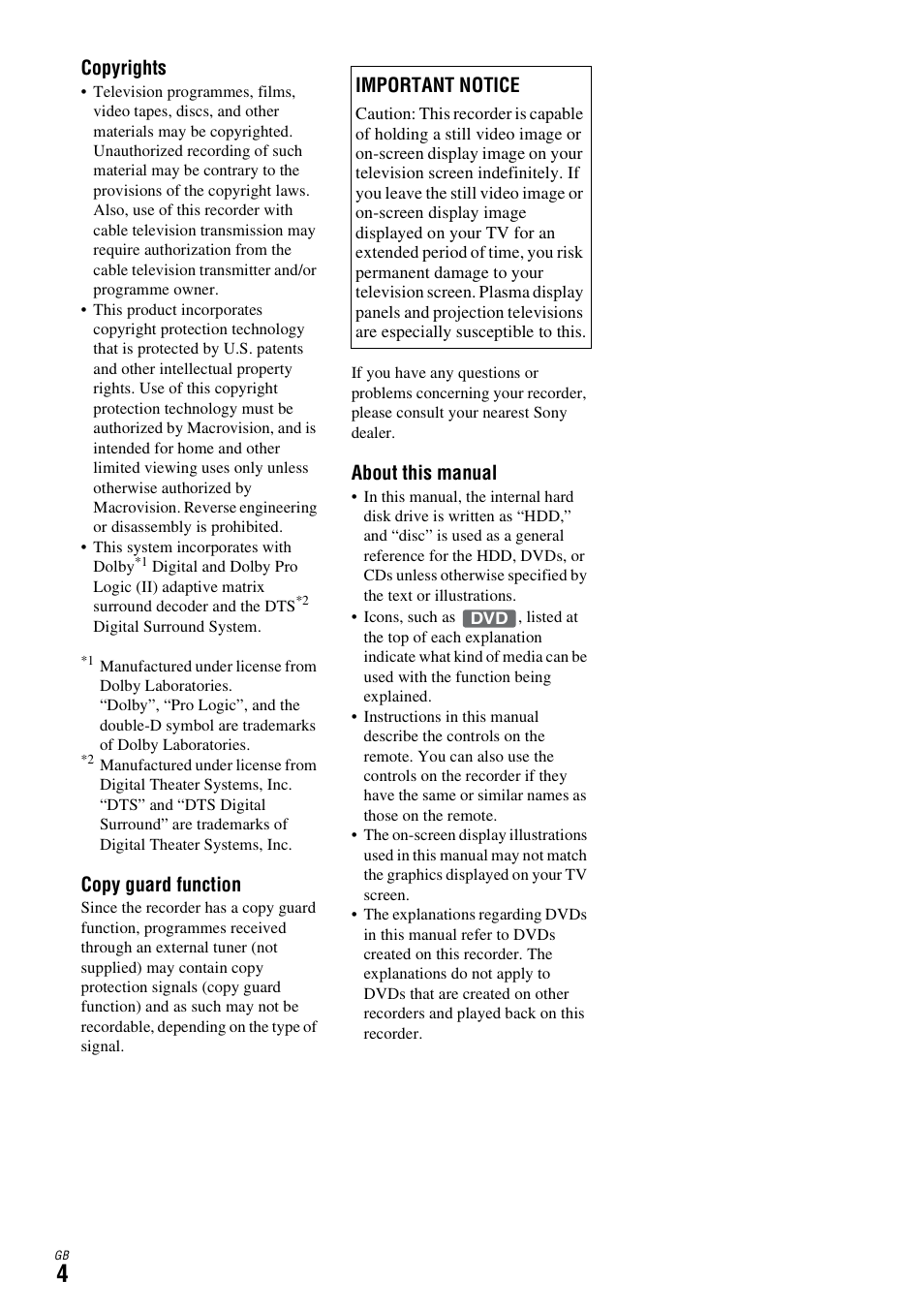 Copyrights, Copy guard function, About this manual | Important notice | Sony DAR-X1R User Manual | Page 4 / 623