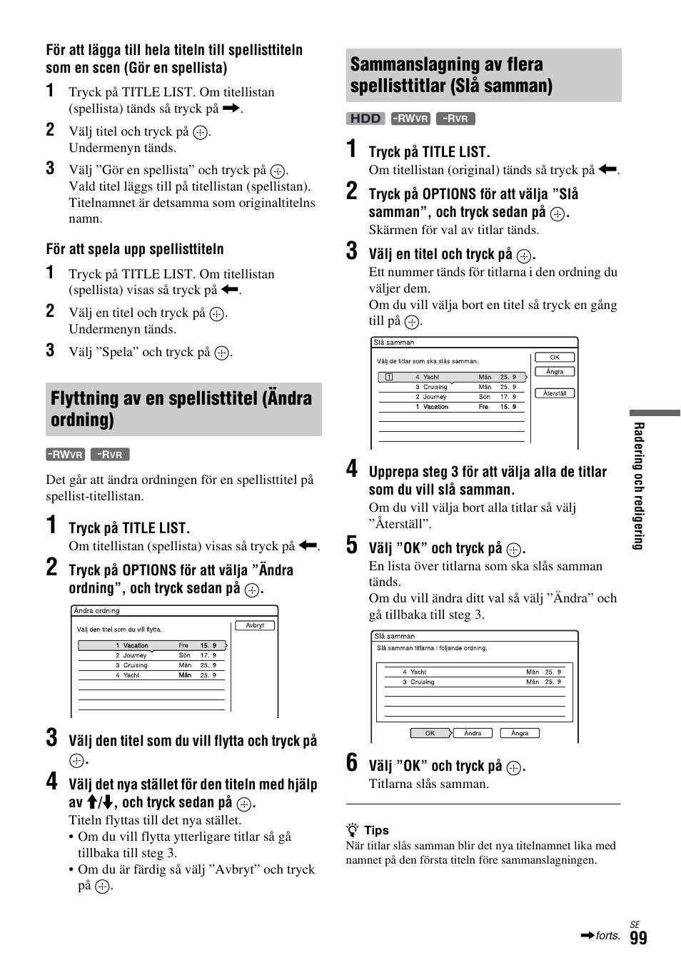 Flyttning av en spellisttitel (ändra ordning), G (sidan 99), N (sidan 99) | Sidan 99) | Sony DAR-X1R User Manual | Page 405 / 623