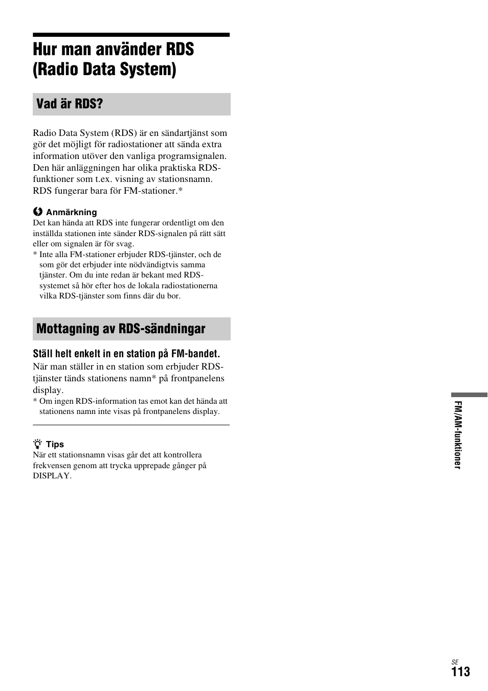 Hur man använder rds (radio data system), Vad är rds, Mottagning av rds-sändningar | Vad är rds? mottagning av rds-sändningar | Sony DAR-X1R User Manual | Page 419 / 623