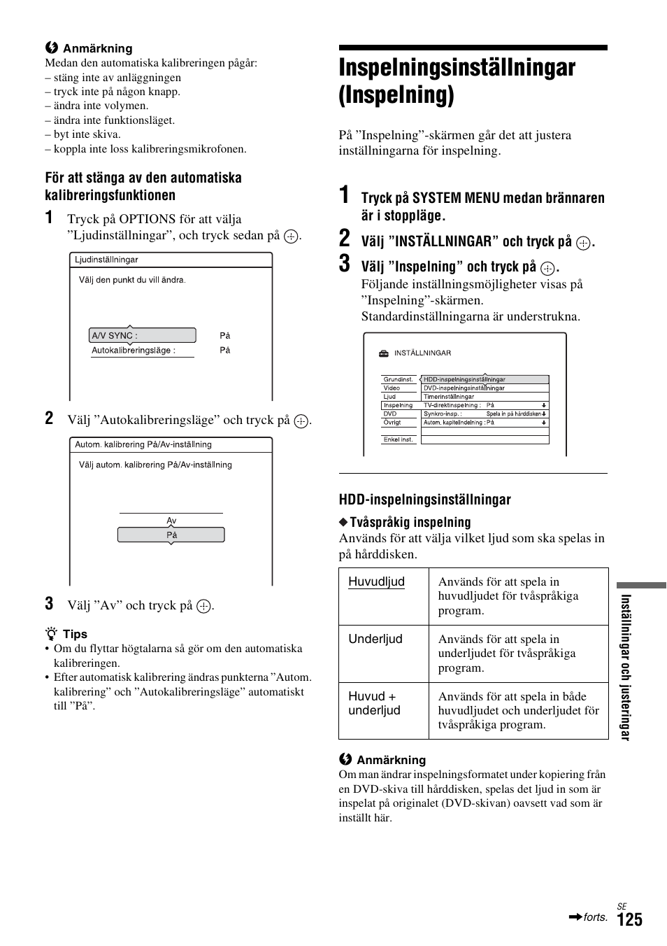 Inspelningsinställningar (inspelning), N (sidan 125) | Sony DAR-X1R User Manual | Page 431 / 623