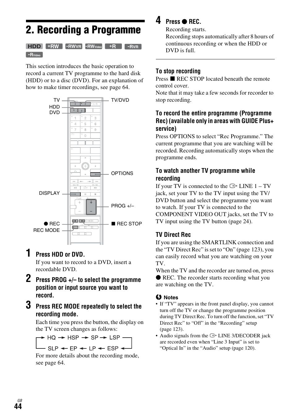 Recording a programme | Sony DAR-X1R User Manual | Page 44 / 623