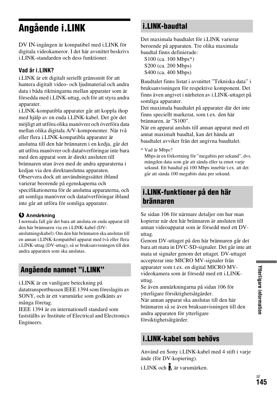 Angående i.link, Se ”angående i.link” på sidan 145, Se ”angående i.link” på sidan 145) | Sony DAR-X1R User Manual | Page 451 / 623