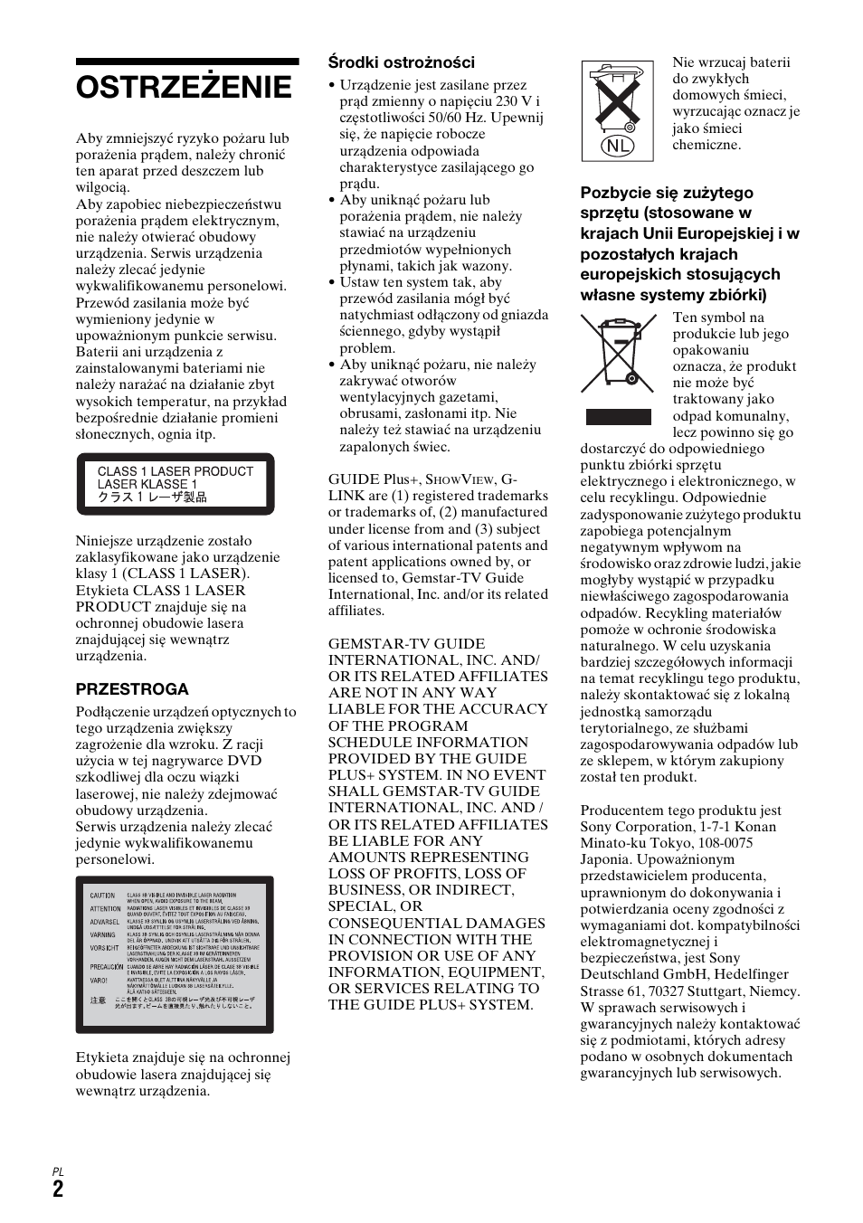 Ostrzeżenie | Sony DAR-X1R User Manual | Page 462 / 623