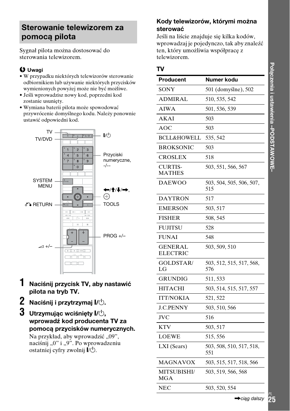 Sterowanie telewizorem za pomocą pilota | Sony DAR-X1R User Manual | Page 485 / 623