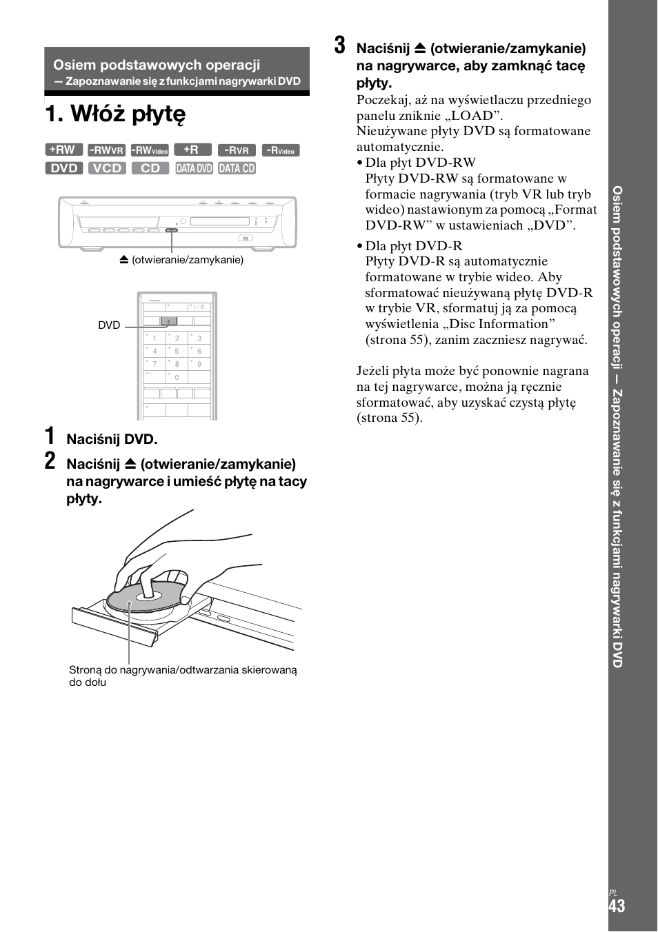 Włóż płytę, Osiem podstawowych operacji, Włóż płytę 1 | Sony DAR-X1R User Manual | Page 503 / 623