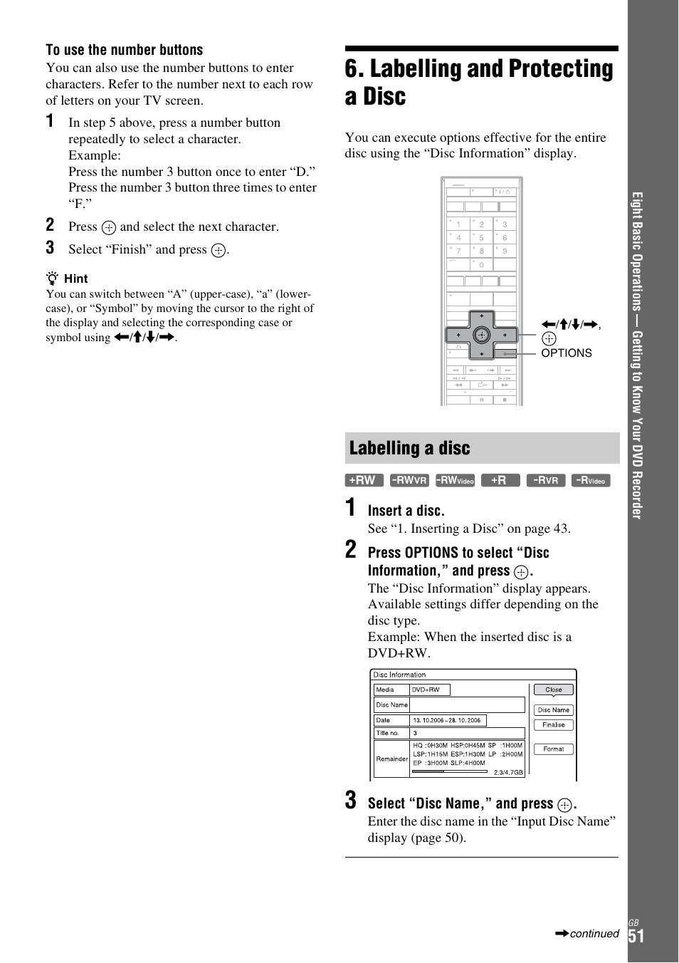 Labelling and protecting a disc, Labelling a disc | Sony DAR-X1R User Manual | Page 51 / 623