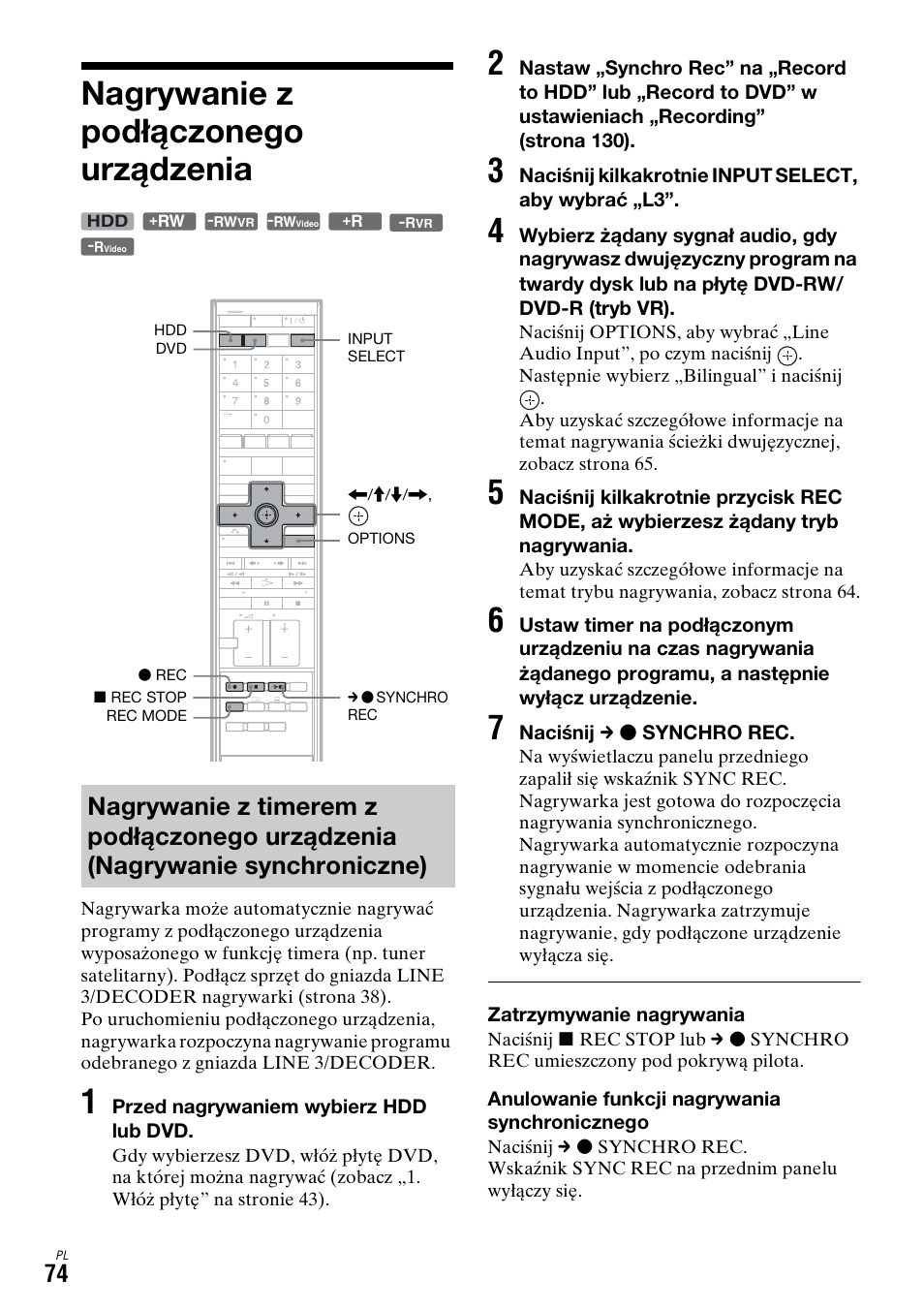 Nagrywanie z podłączonego urządzenia, Nagrywanie z timerem z podłączonego urządzenia, Nagrywanie synchroniczne) | Sony DAR-X1R User Manual | Page 534 / 623