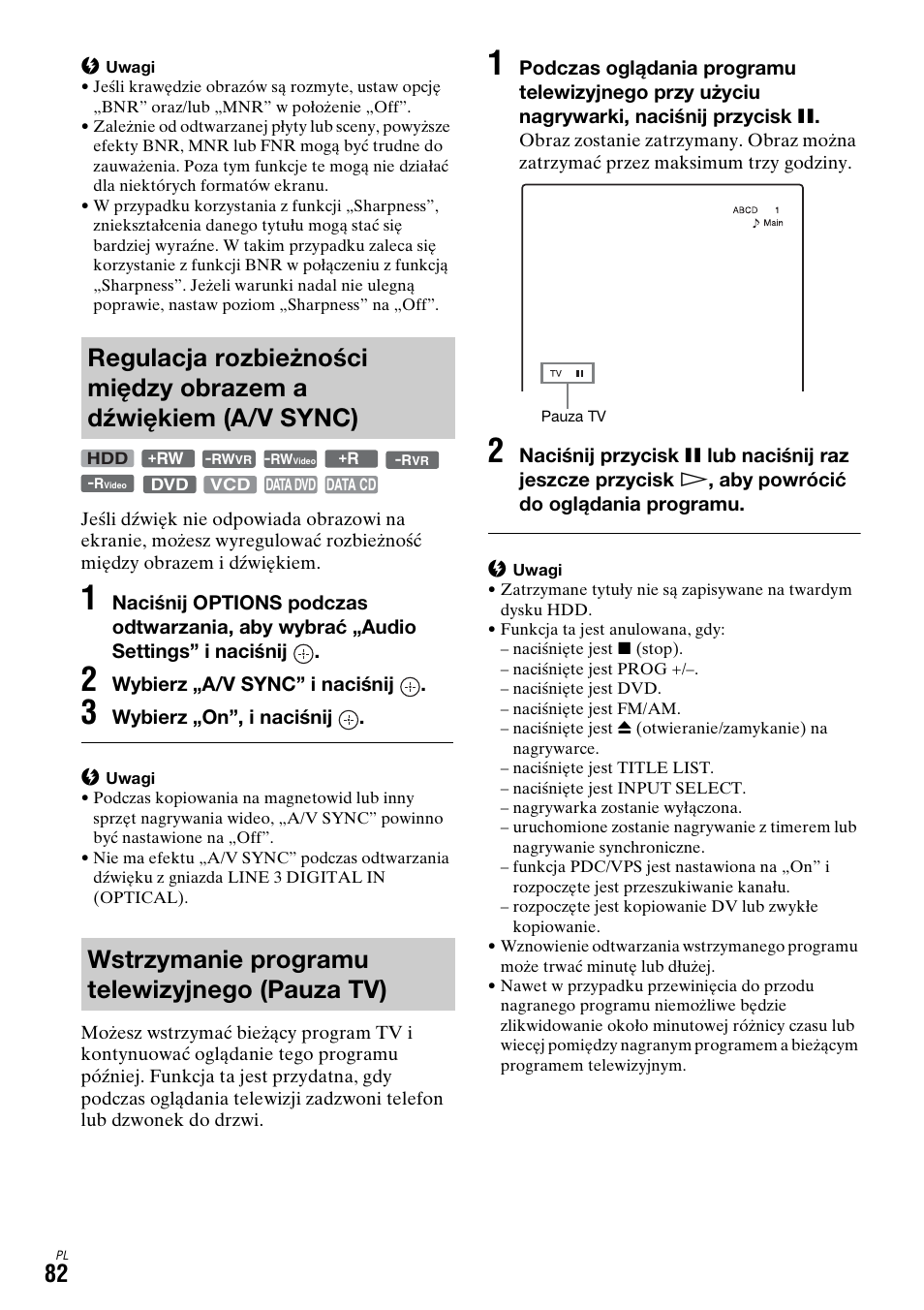 Wstrzymanie programu telewizyjnego (pauza tv) | Sony DAR-X1R User Manual | Page 542 / 623