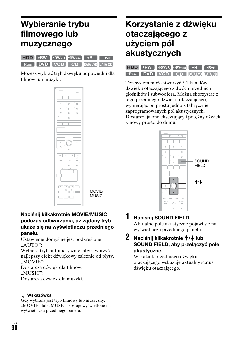 Wybieranie trybu filmowego lub muzycznego | Sony DAR-X1R User Manual | Page 550 / 623