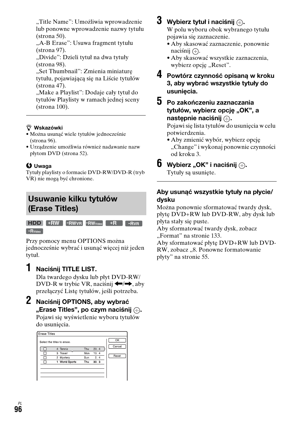 Usuwanie kilku tytułów (erase titles) | Sony DAR-X1R User Manual | Page 556 / 623