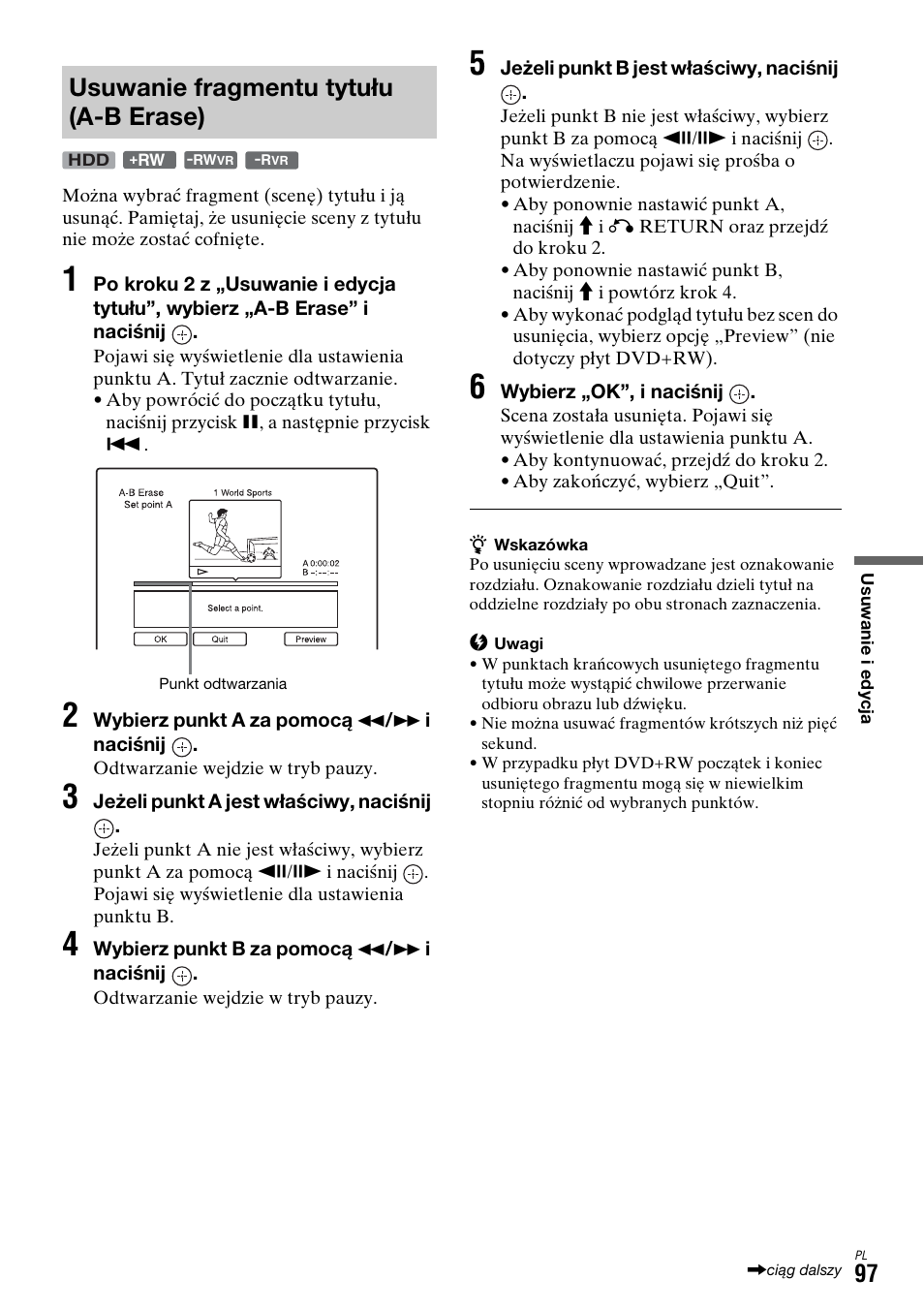 Usuwanie fragmentu tytułu (a-b erase) | Sony DAR-X1R User Manual | Page 557 / 623