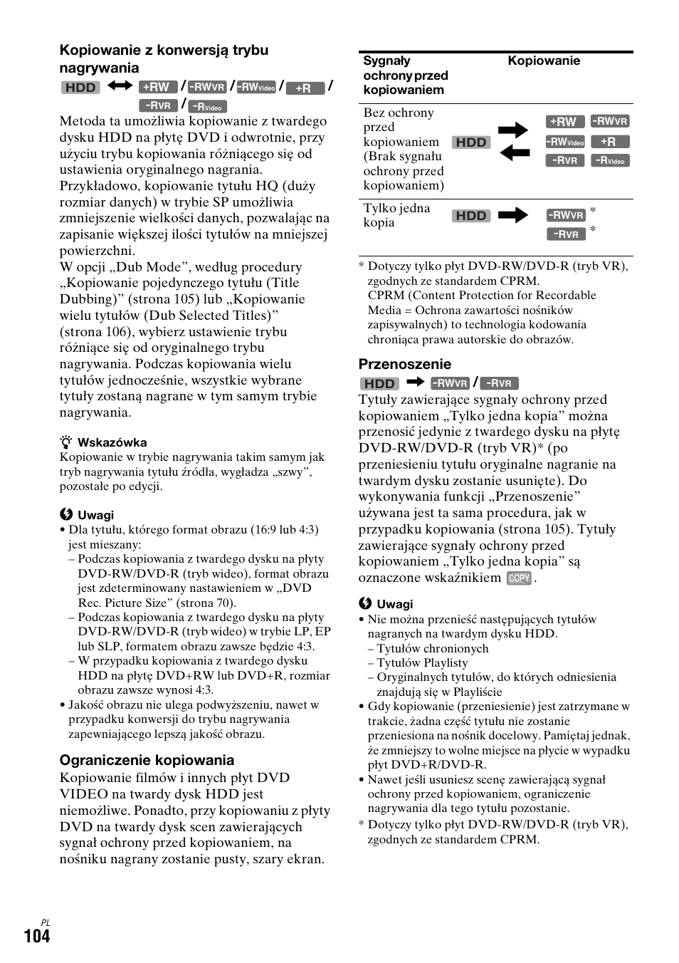 Kopiowanie z konwersją trybu nagrywania n, Ograniczenie kopiowania, Przenoszenie | Sony DAR-X1R User Manual | Page 564 / 623