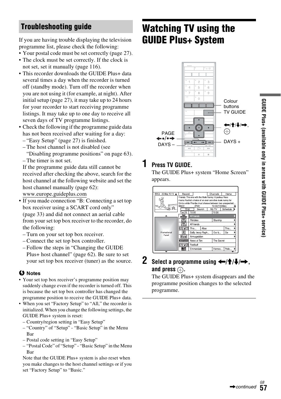Troubleshooting guide, Watching tv using the guide plus+ system, Watching tv using the guide plus+ system 1 | Sony DAR-X1R User Manual | Page 57 / 623