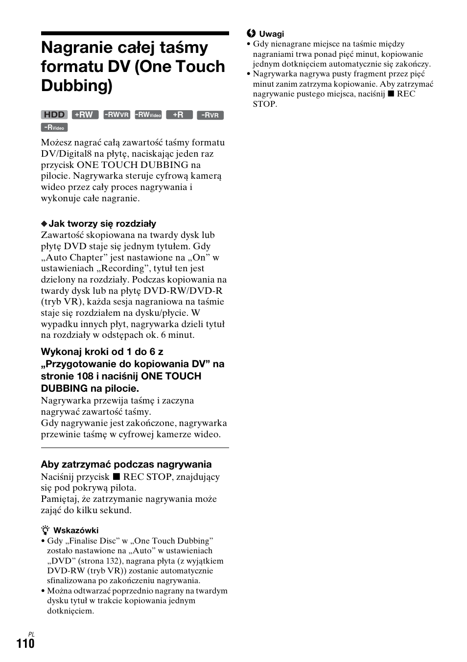 Aby zatrzymać podczas nagrywania | Sony DAR-X1R User Manual | Page 570 / 623