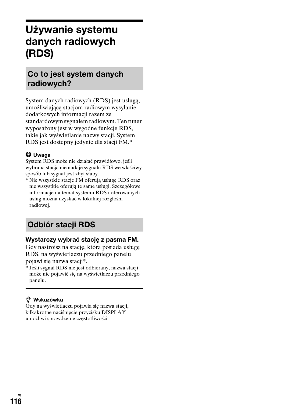 Używanie systemu danych radiowych (rds), Co to jest system danych radiowych, Odbiór stacji rds | Sony DAR-X1R User Manual | Page 576 / 623