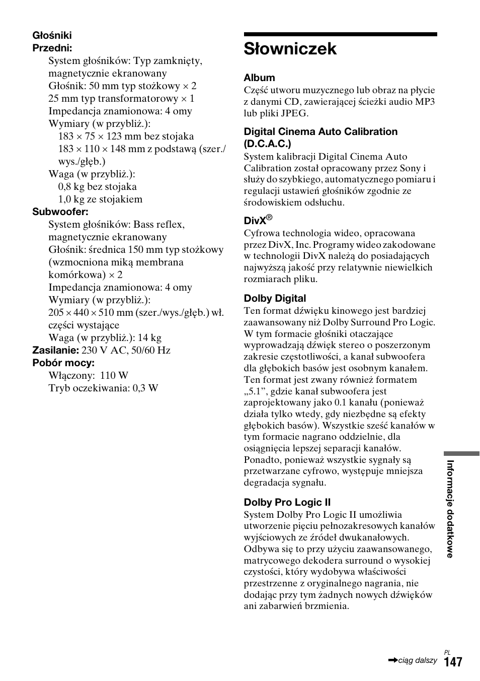 Słowniczek | Sony DAR-X1R User Manual | Page 607 / 623