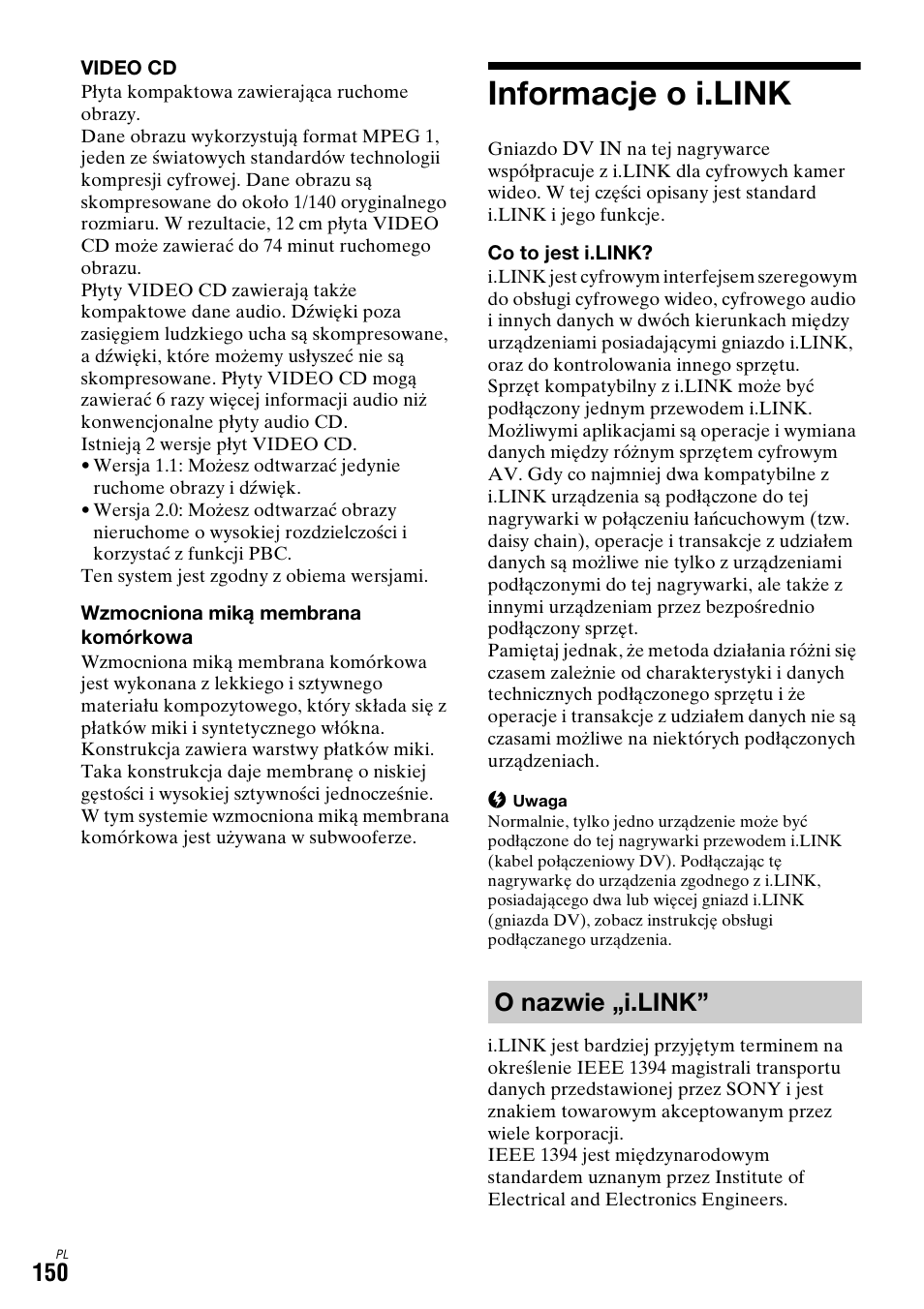 Informacje o i.link, O (zobacz „informacje o i.link” na stronie 150), O nazwie „i.link | Sony DAR-X1R User Manual | Page 610 / 623
