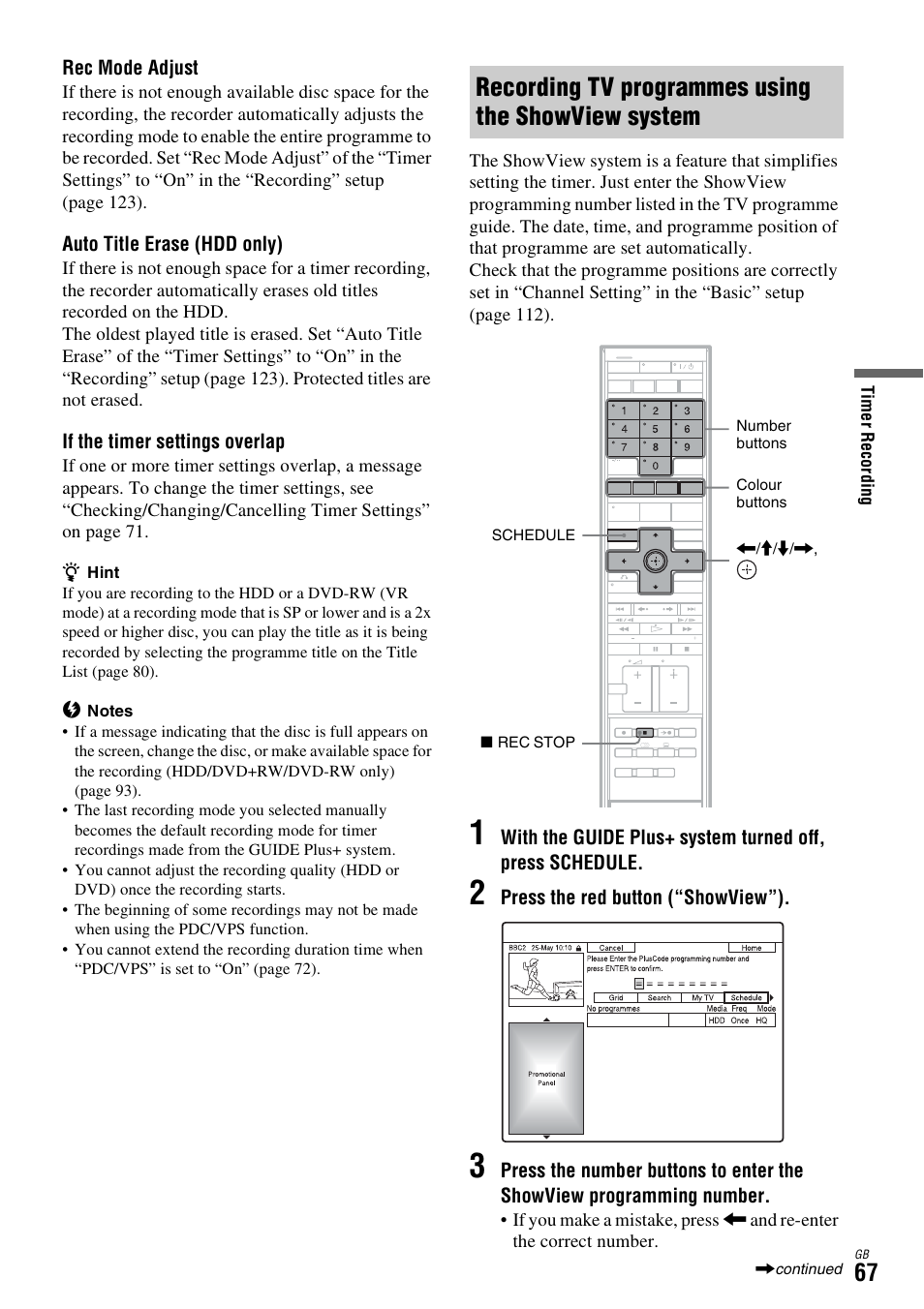Recording tv programmes using the showview system | Sony DAR-X1R User Manual | Page 67 / 623