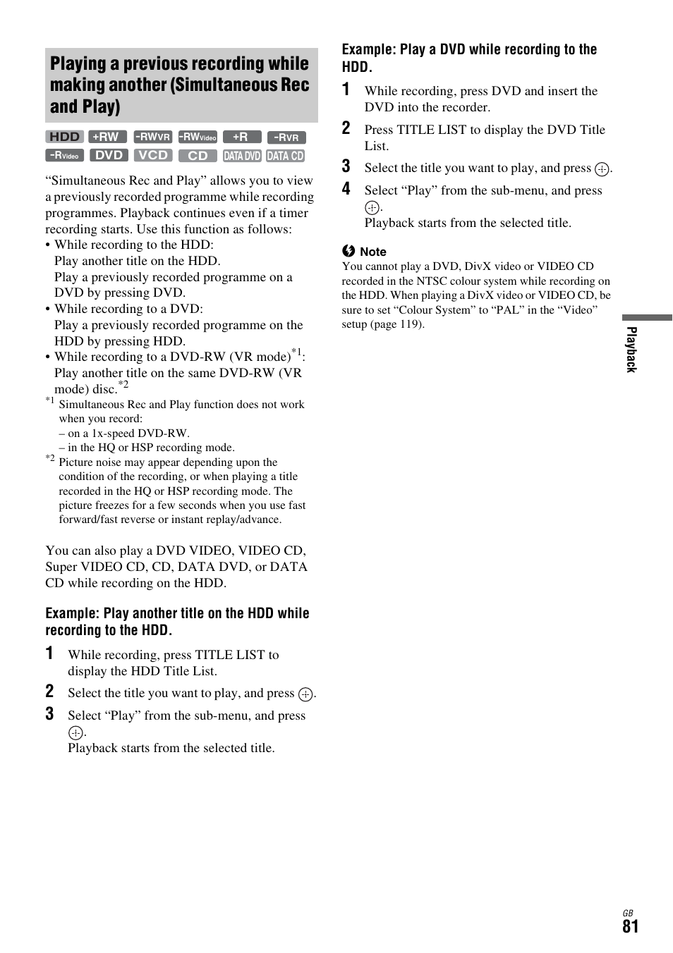 Playing a previous recording while making another, Simultaneous rec and play) | Sony DAR-X1R User Manual | Page 81 / 623