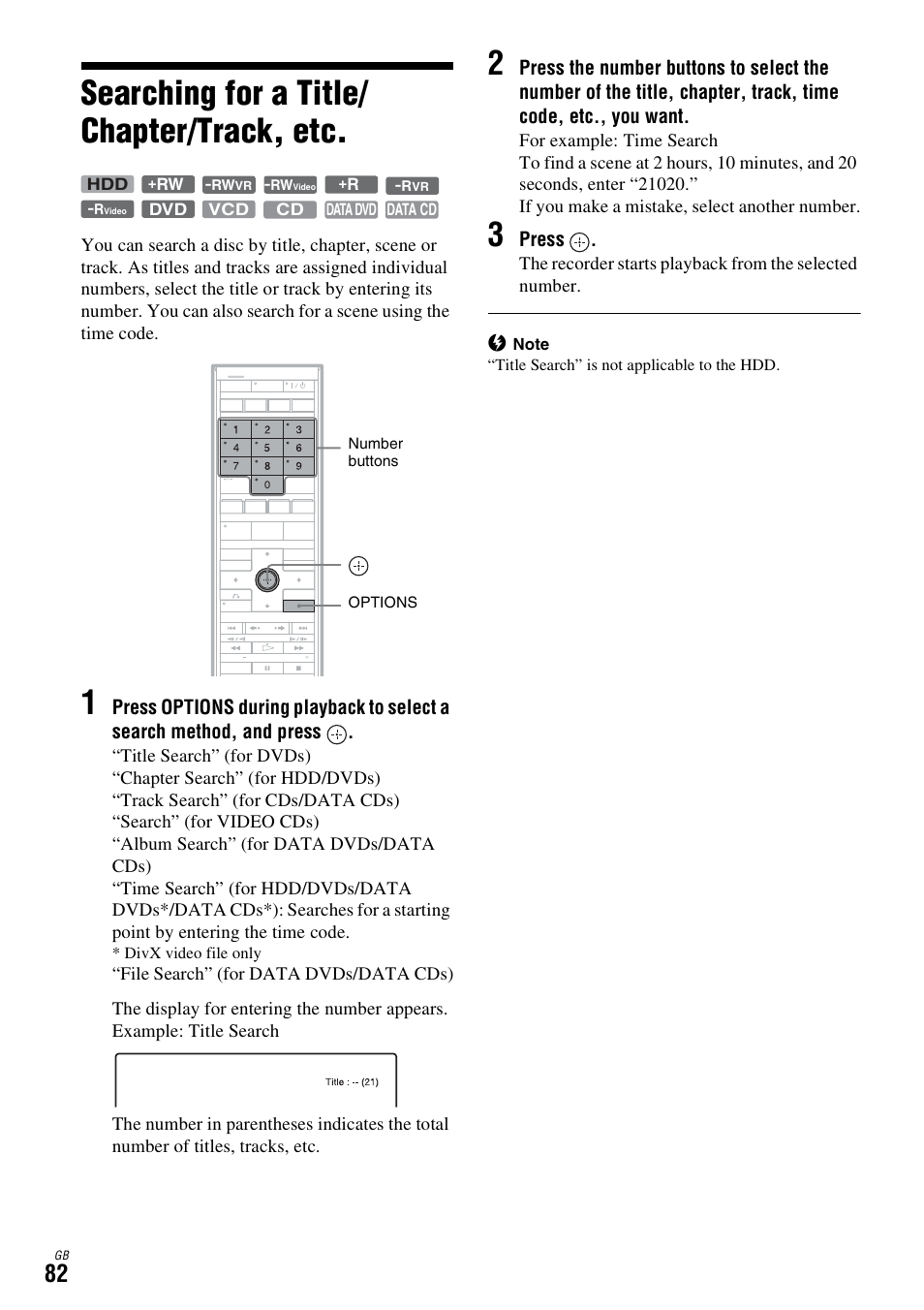 Searching for a title/ chapter/track, etc, Searching for a title/chapter/track, etc | Sony DAR-X1R User Manual | Page 82 / 623