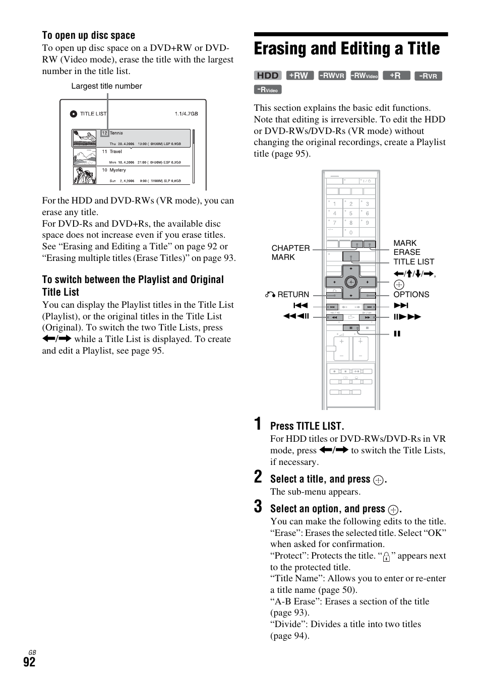 Erasing and editing a title | Sony DAR-X1R User Manual | Page 92 / 623