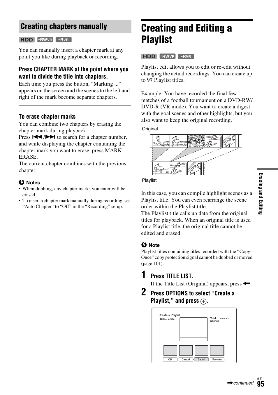 Creating chapters manually, Creating and editing a playlist | Sony DAR-X1R User Manual | Page 95 / 623