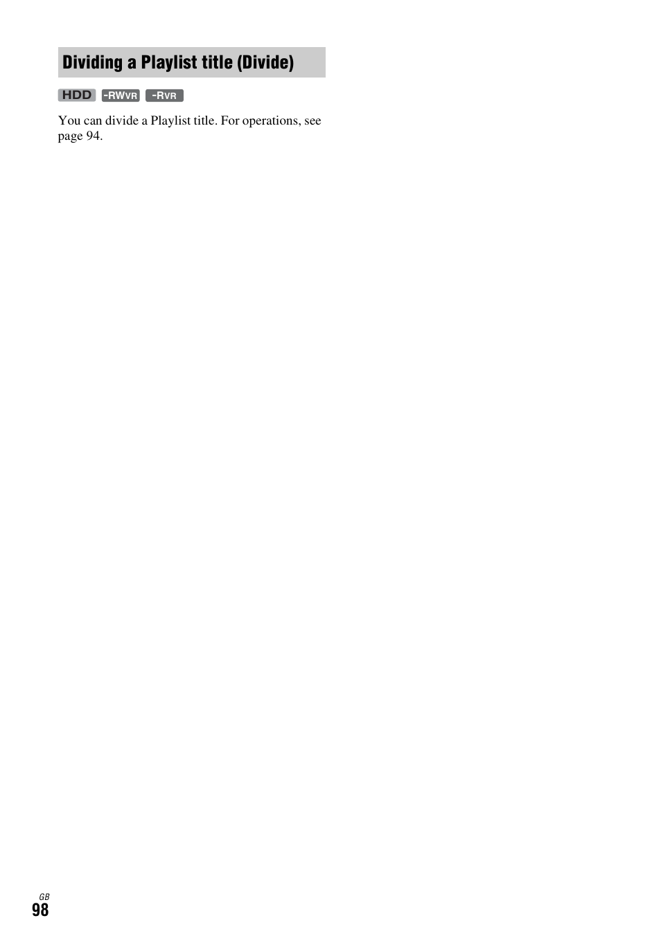 Dividing a playlist title (divide) | Sony DAR-X1R User Manual | Page 98 / 623