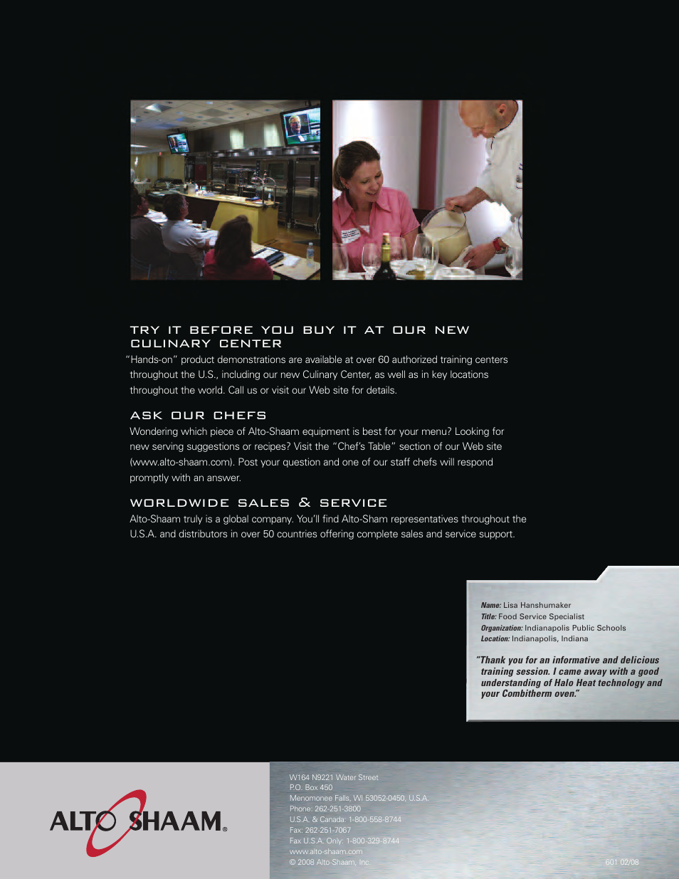 Ask our chefs, Worldwide sales & service | Alto-Shaam Combitherm Combi Oven User Manual | Page 12 / 12
