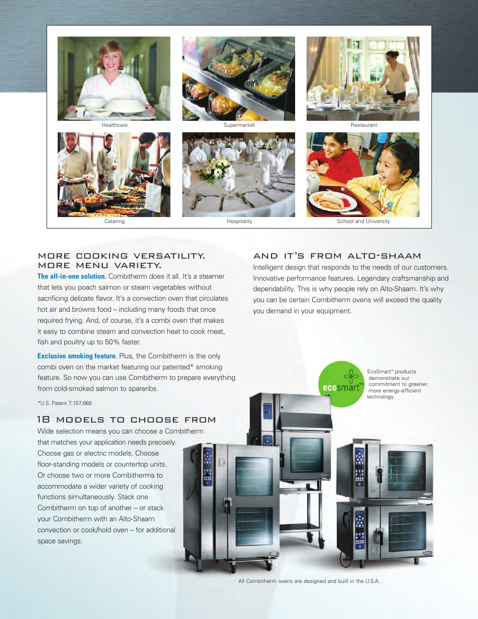 More cooking versatility. more menu variety, And it’s from alto-shaam, 18 models to choose from | Alto-Shaam Combitherm Combi Oven User Manual | Page 3 / 12