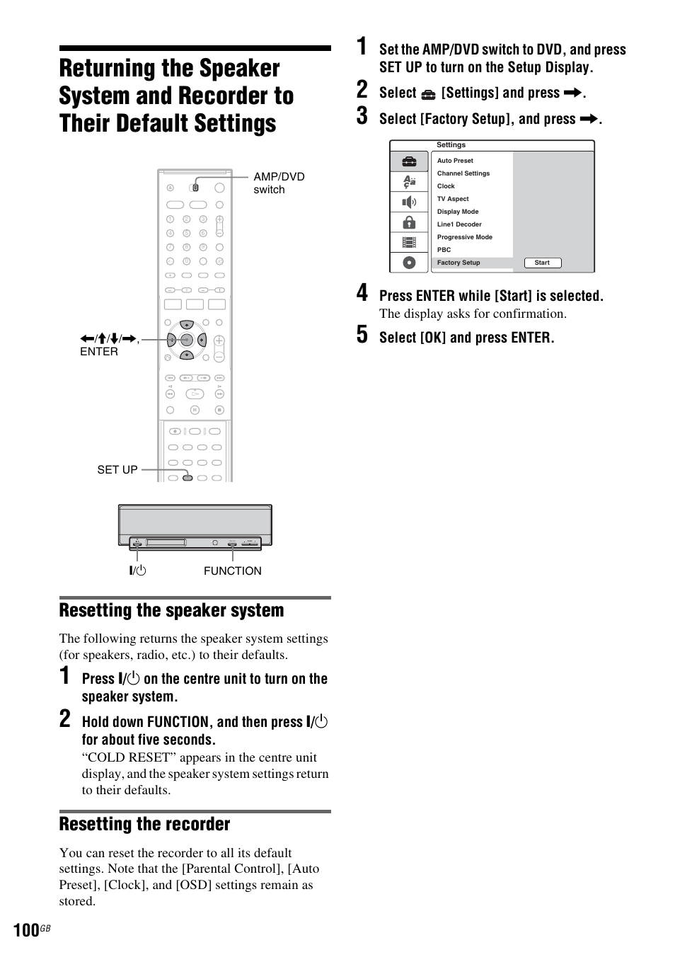 Resetting the speaker system, Resetting the recorder | Sony DAR-RD100 User Manual | Page 100 / 508