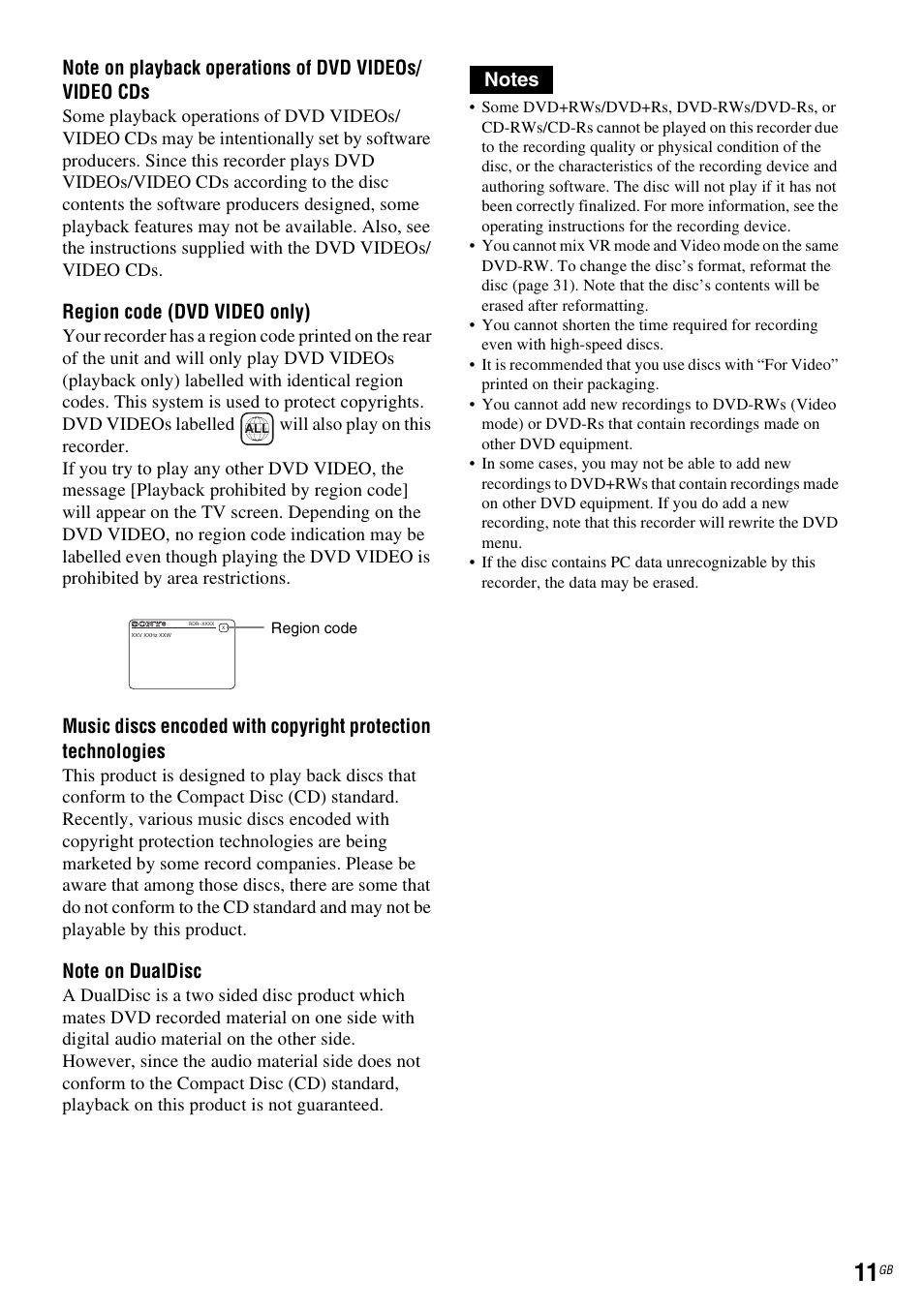 Region code (dvd video only) | Sony DAR-RD100 User Manual | Page 11 / 508