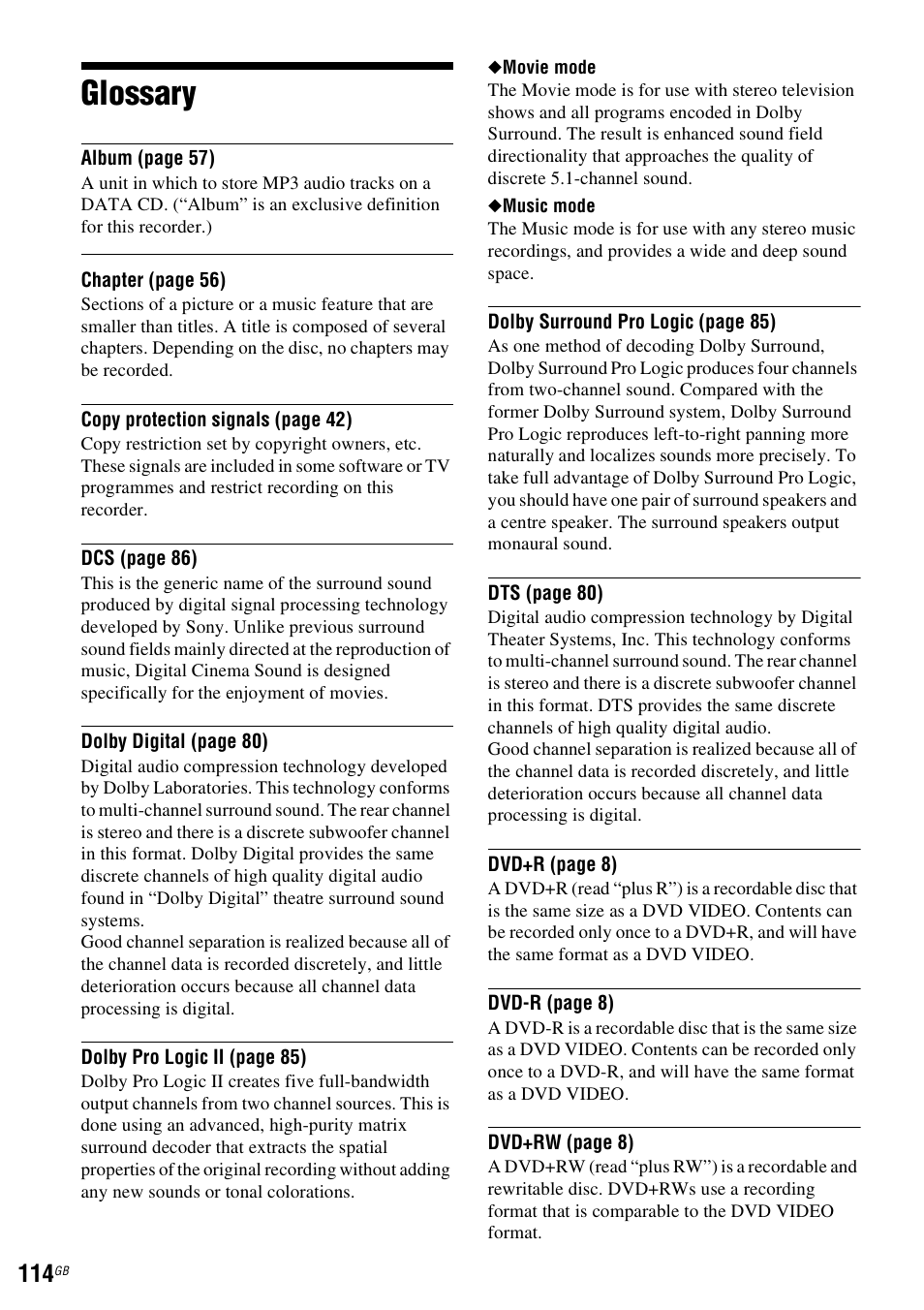 Glossary | Sony DAR-RD100 User Manual | Page 114 / 508