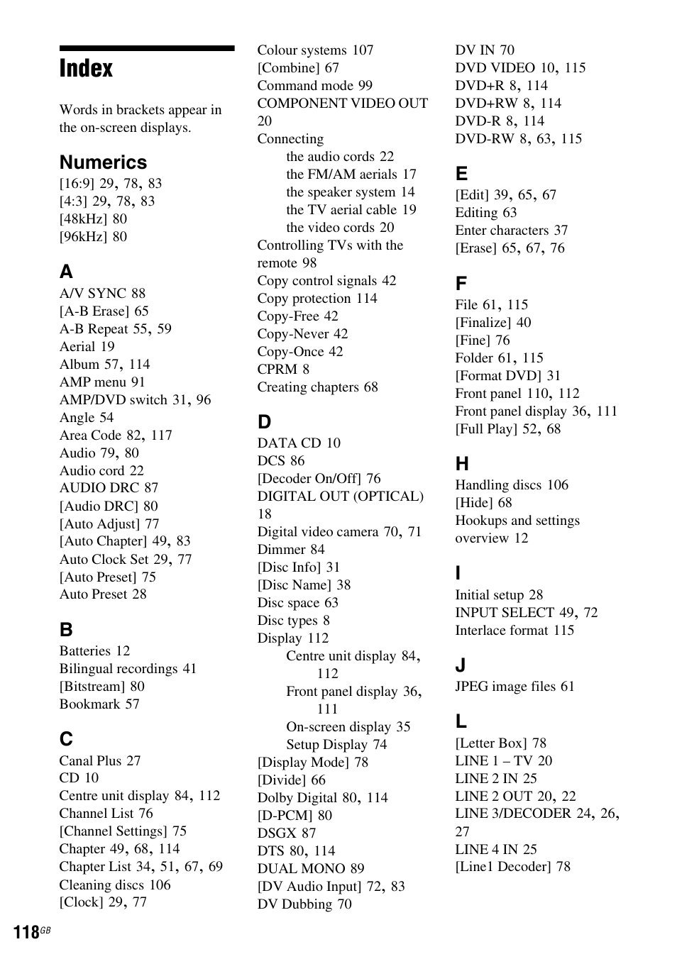 Index, Numerics | Sony DAR-RD100 User Manual | Page 118 / 508