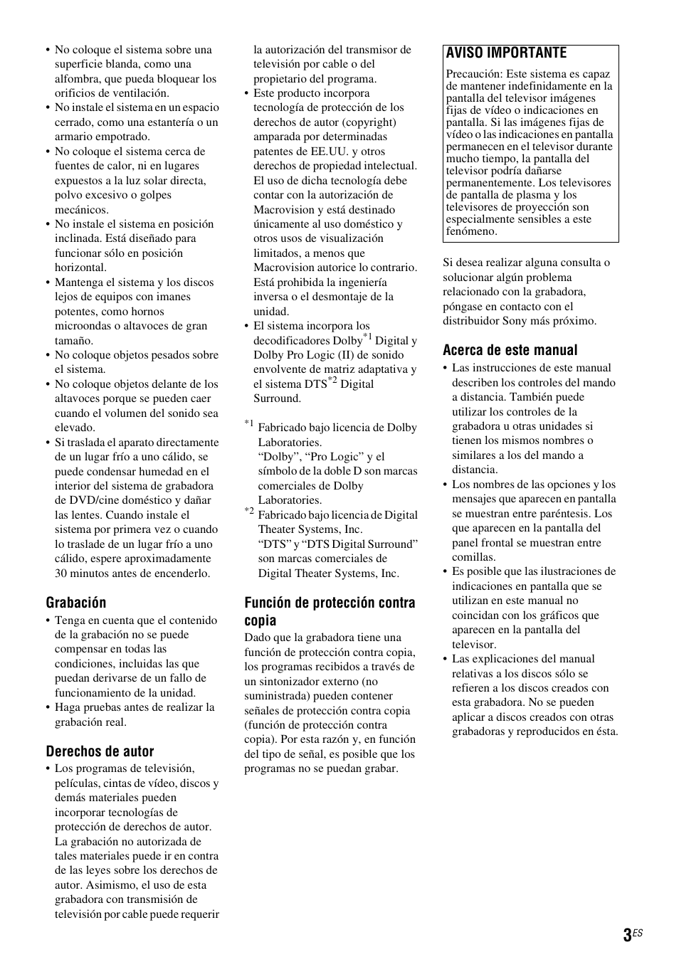 Grabación, Derechos de autor, Función de protección contra copia | Acerca de este manual, Aviso importante | Sony DAR-RD100 User Manual | Page 123 / 508