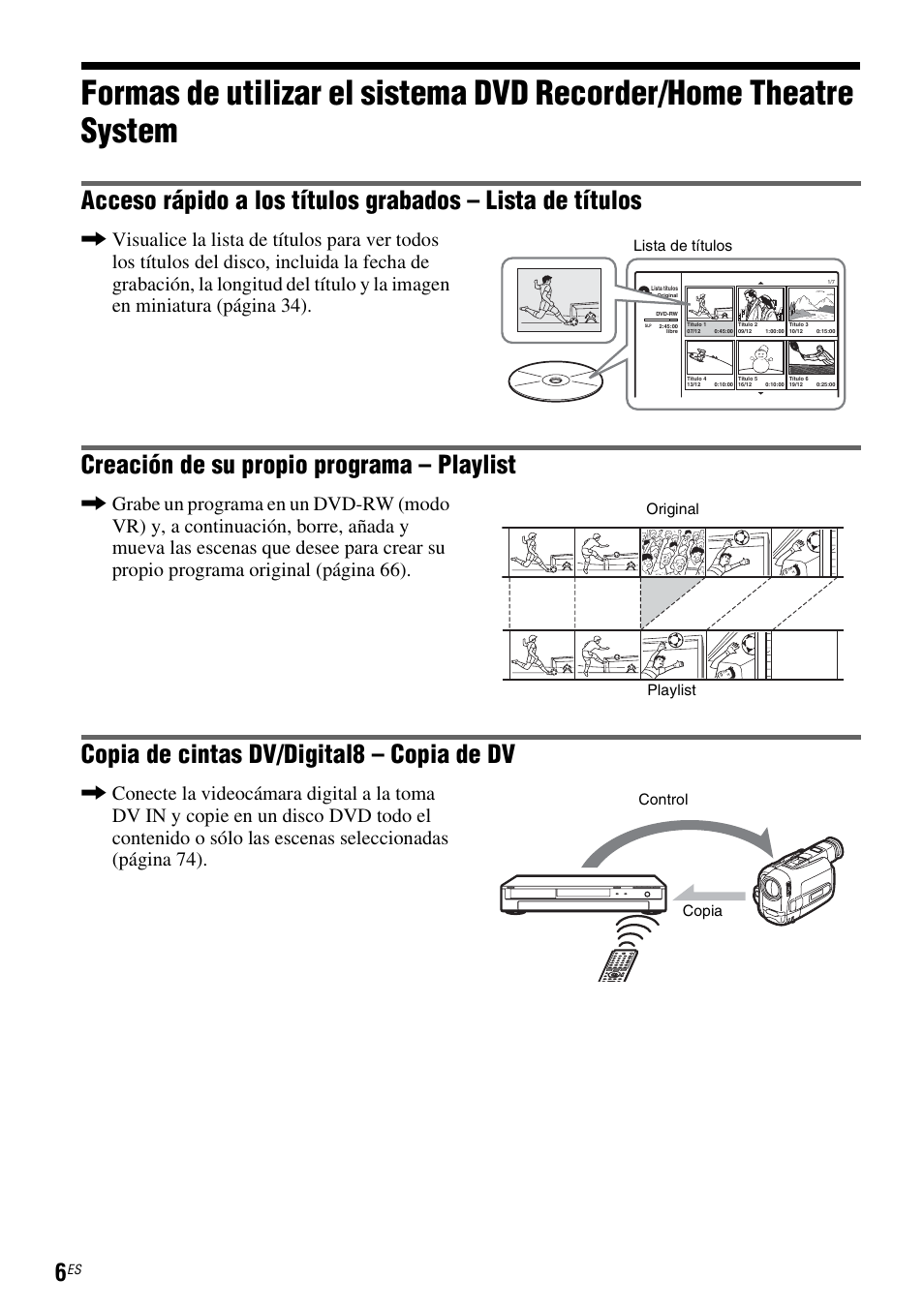Creación de su propio programa – playlist, Copia de cintas dv/digital8 – copia de dv | Sony DAR-RD100 User Manual | Page 126 / 508