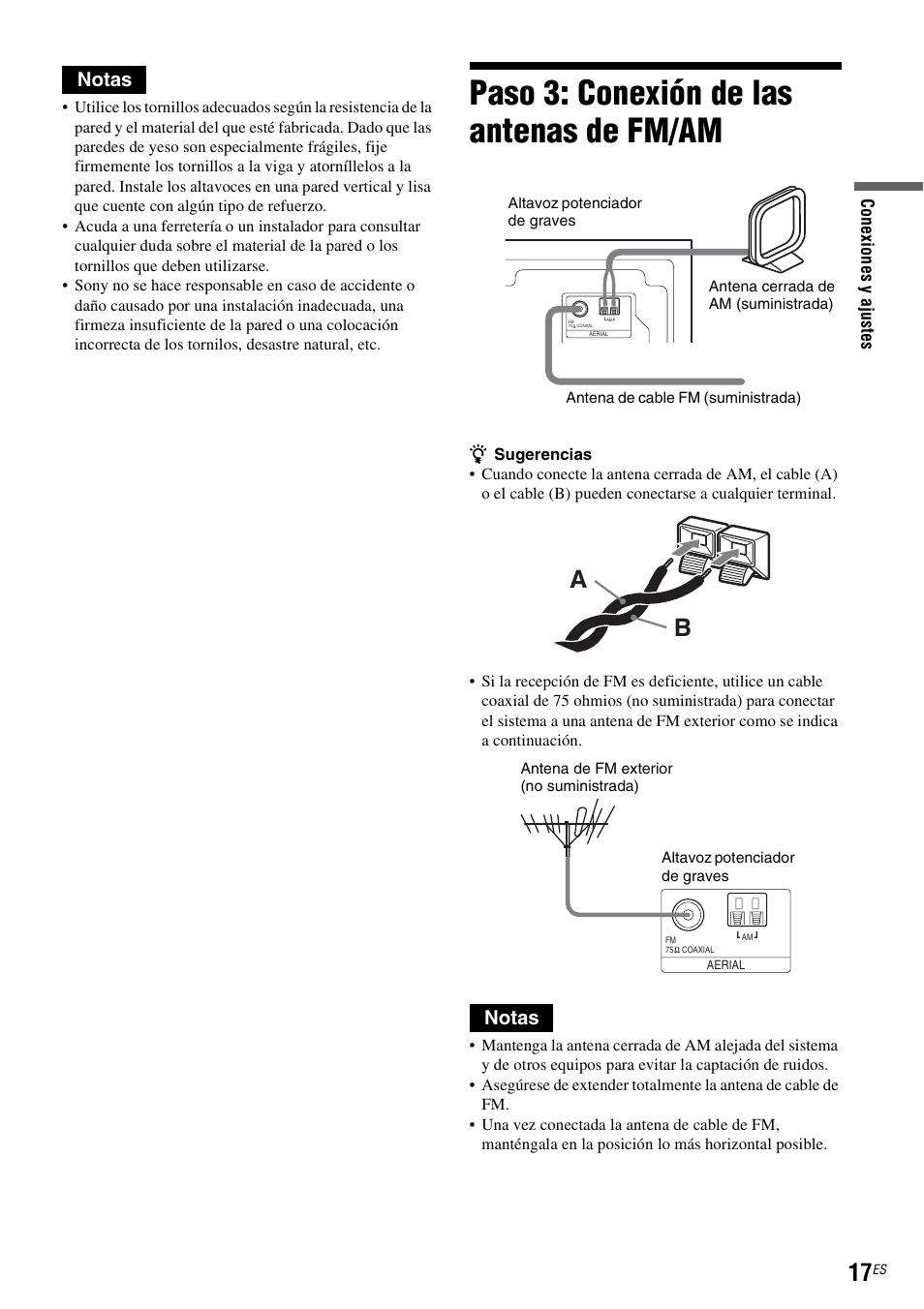 Paso 3: conexión de las antenas de fm/am, Notas | Sony DAR-RD100 User Manual | Page 137 / 508