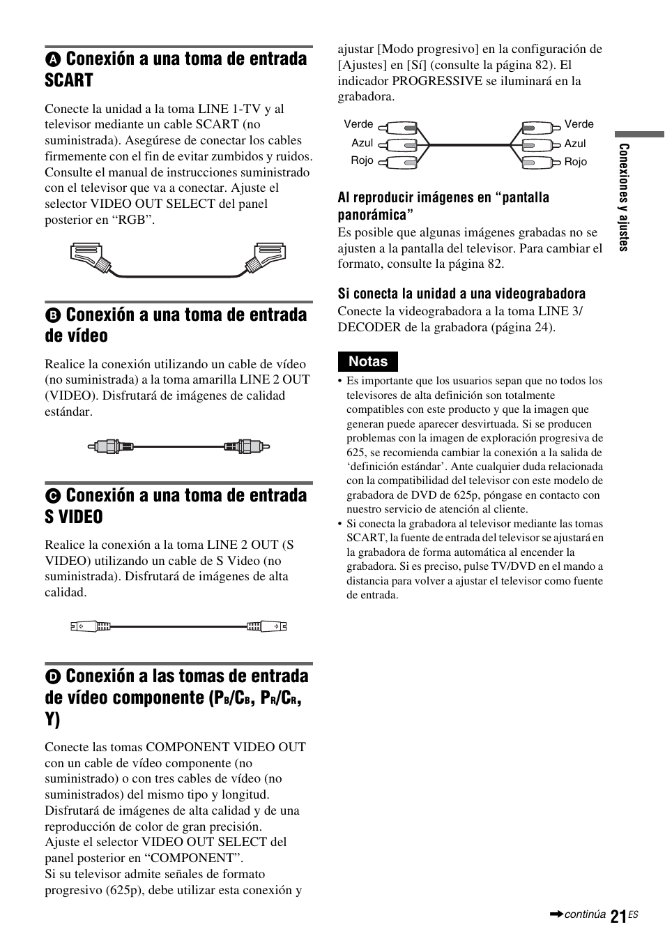 Conexión a una toma de entrada scart, Conexión a una toma de entrada de vídeo, Conexión a una toma de entrada s video | Sony DAR-RD100 User Manual | Page 141 / 508