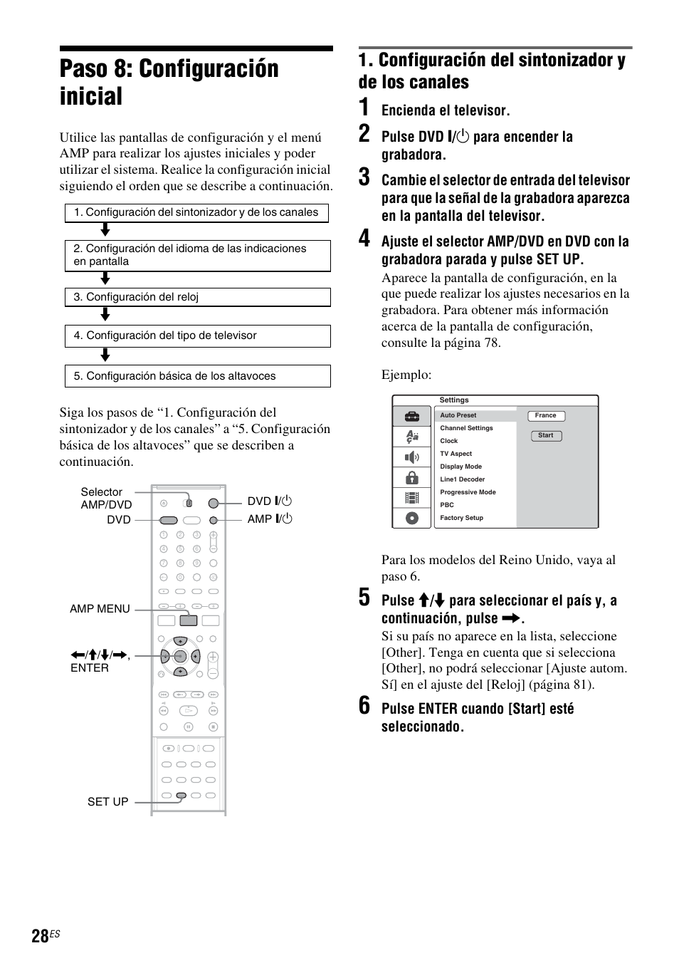 Paso 8: configuración inicial, Configuración del sintonizador y de los canales | Sony DAR-RD100 User Manual | Page 148 / 508