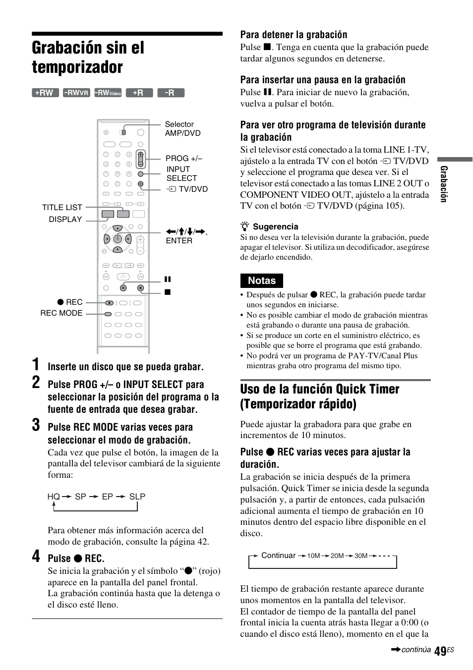 Grabación sin el temporizador, Grabación sin el temporizador 1 | Sony DAR-RD100 User Manual | Page 169 / 508