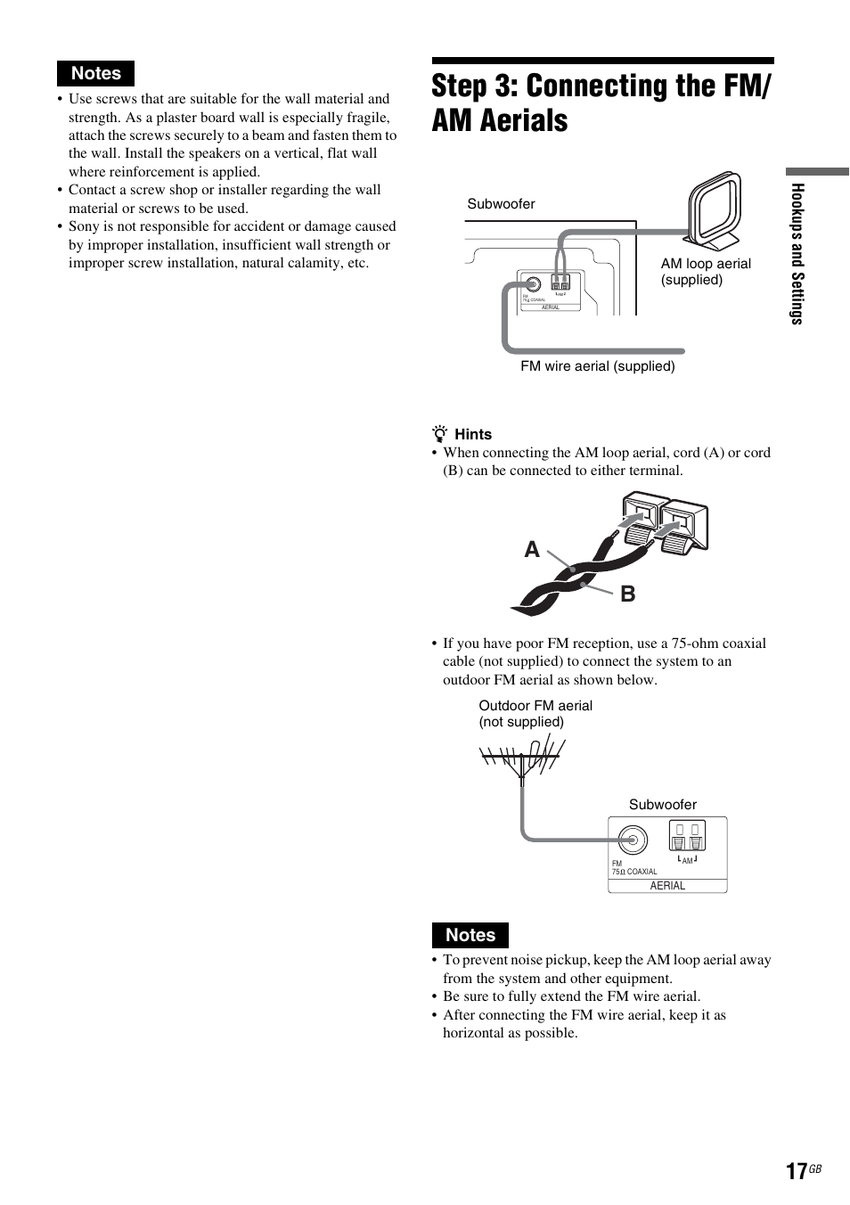 Step 3: connecting the fm/ am aerials, Step 3: connecting the fm/am aerials | Sony DAR-RD100 User Manual | Page 17 / 508