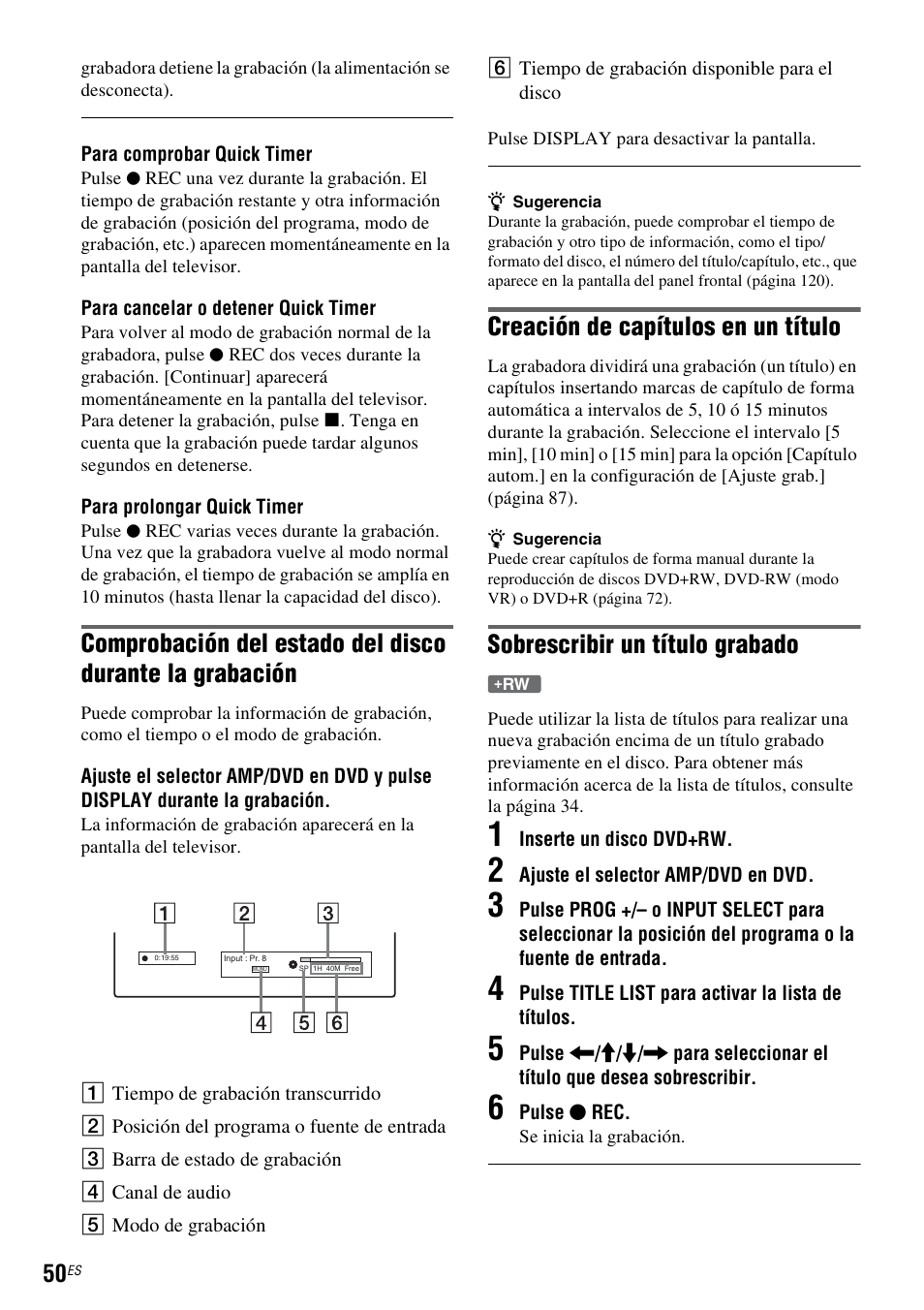 Creación de capítulos en un título, Sobrescribir un título grabado | Sony DAR-RD100 User Manual | Page 170 / 508