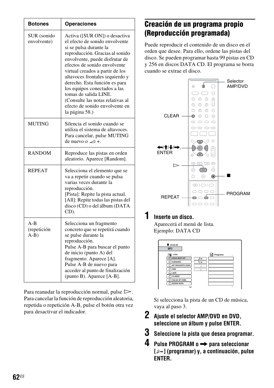 Inserte un disco, Seleccione la pista que desea programar | Sony DAR-RD100 User Manual | Page 182 / 508