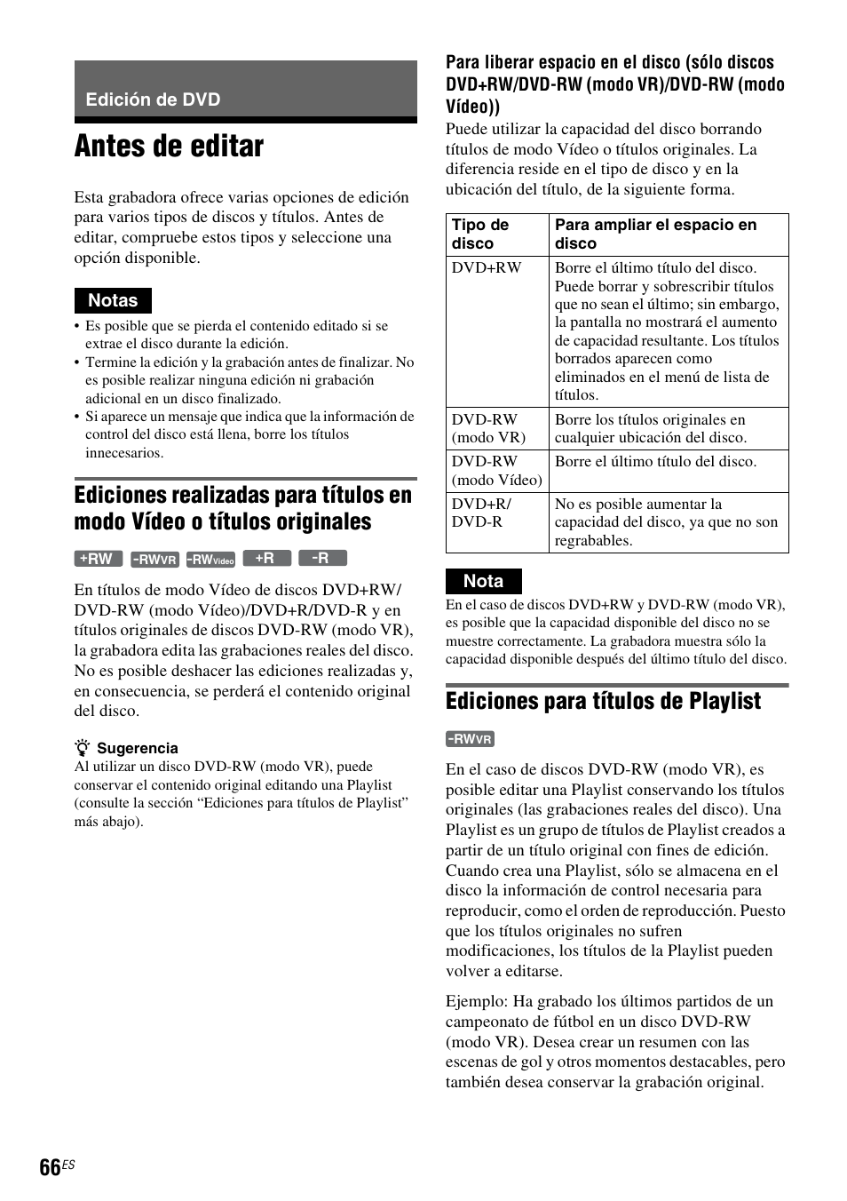 Edición de dvd, Antes de editar, Ediciones para títulos de playlist | Sony DAR-RD100 User Manual | Page 186 / 508