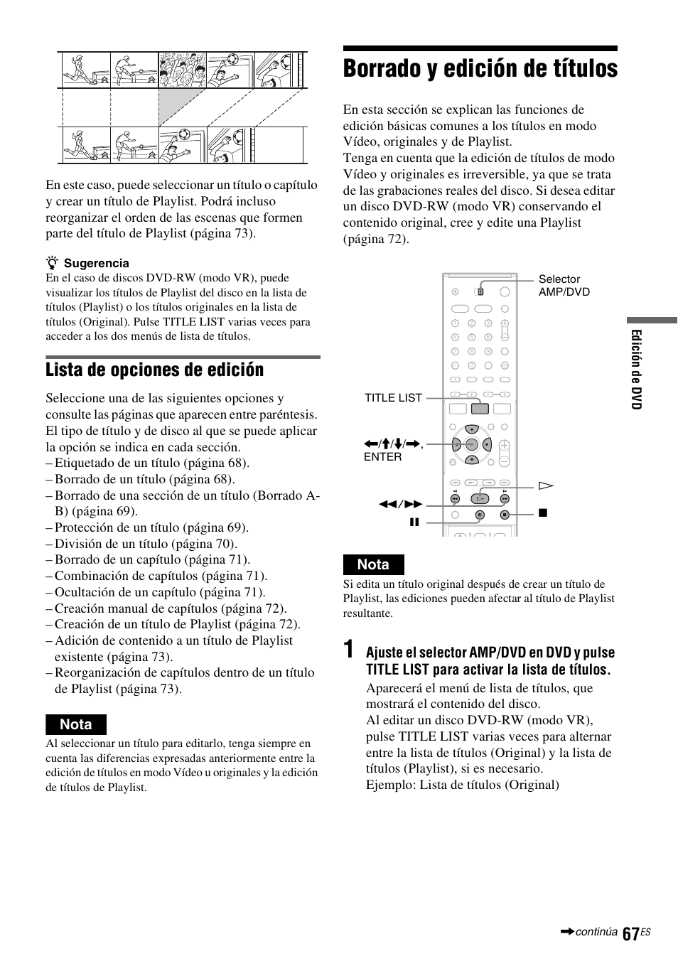 Borrado y edición de títulos, Lista de opciones de edición, Nota | Sony DAR-RD100 User Manual | Page 187 / 508