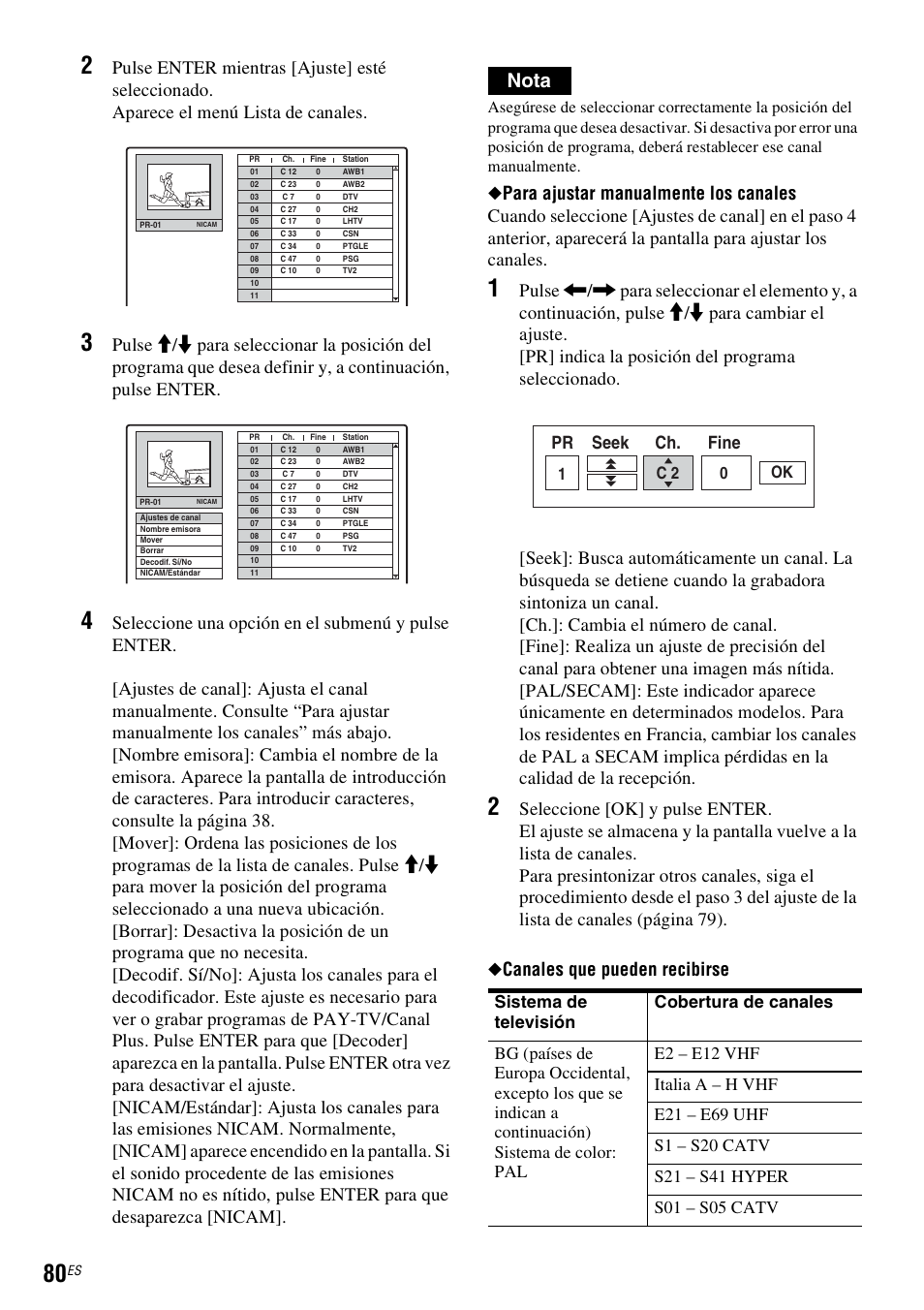 Nota, Pr seek ch. fine, Ok c 2 1 | Sony DAR-RD100 User Manual | Page 200 / 508