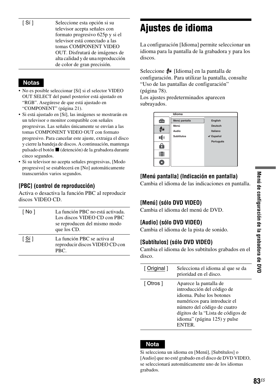 Ajustes de idioma | Sony DAR-RD100 User Manual | Page 203 / 508