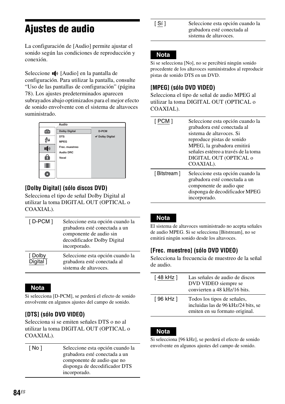 Ajustes de audio | Sony DAR-RD100 User Manual | Page 204 / 508
