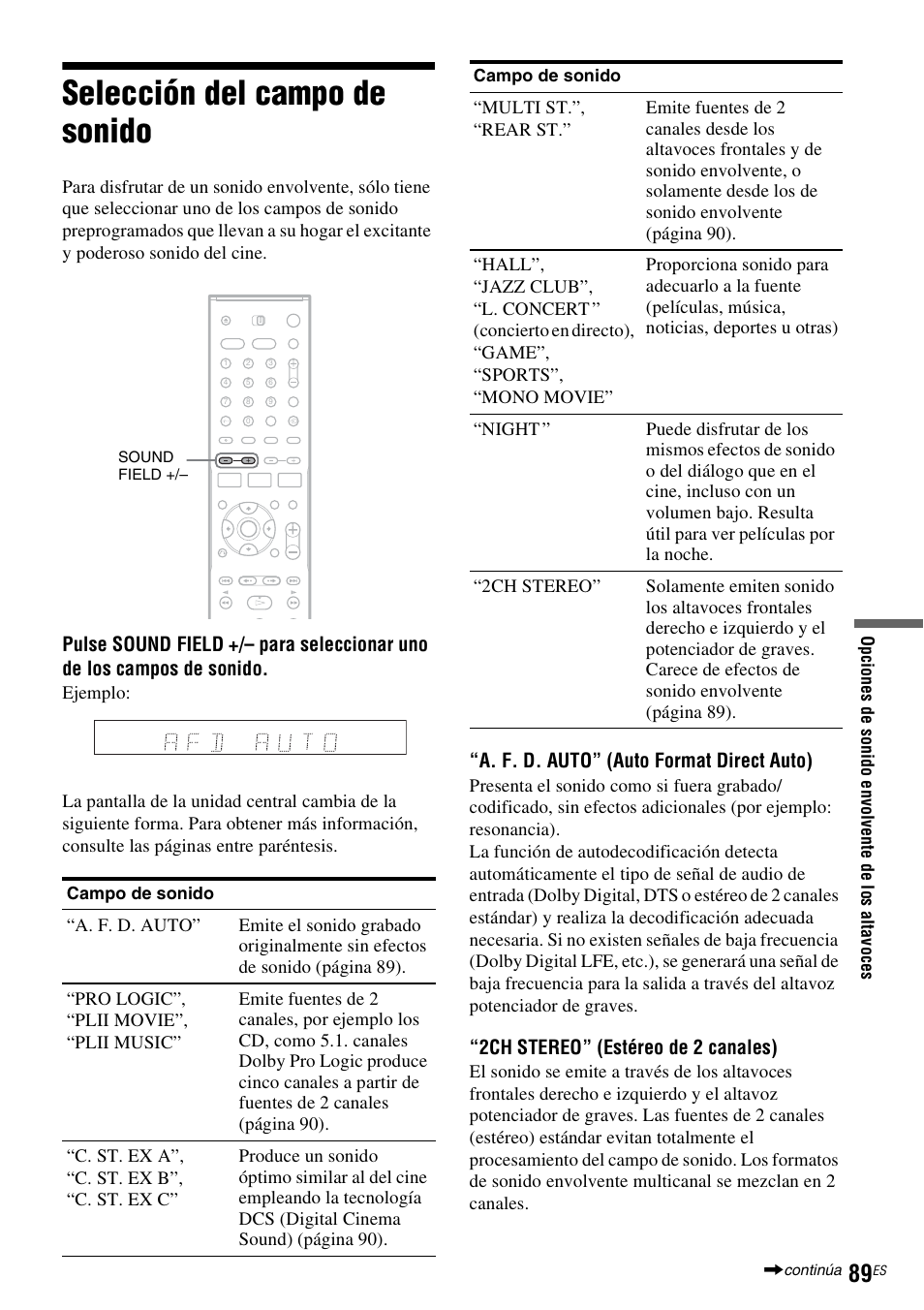 Selección del campo de sonido | Sony DAR-RD100 User Manual | Page 209 / 508