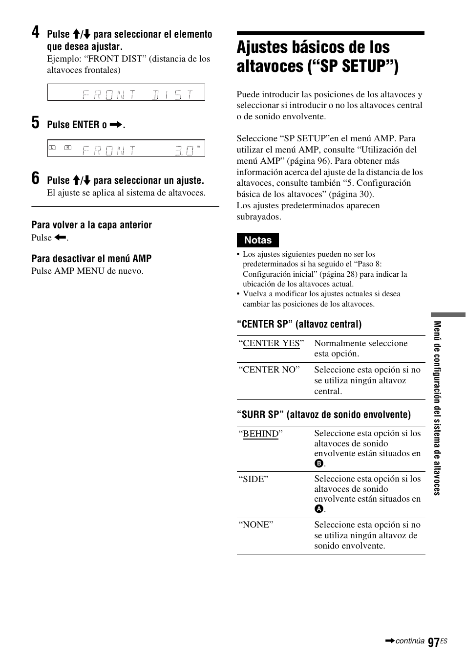 Ajustes básicos de los altavoces (“sp setup”) | Sony DAR-RD100 User Manual | Page 217 / 508